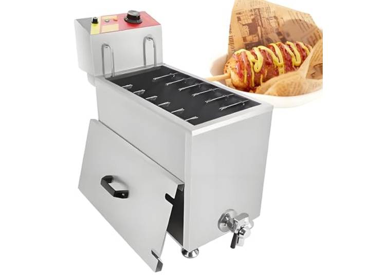 twostronking Elektrische Corn-Dog-Fritteuse, 3000 W, Edelstahl, 25 L Fassungsvermögen, Mit Temperaturregler Und ölablasshahn, Für Hot Dogs, Corn Dogs Und Frittiertes Hähnchen