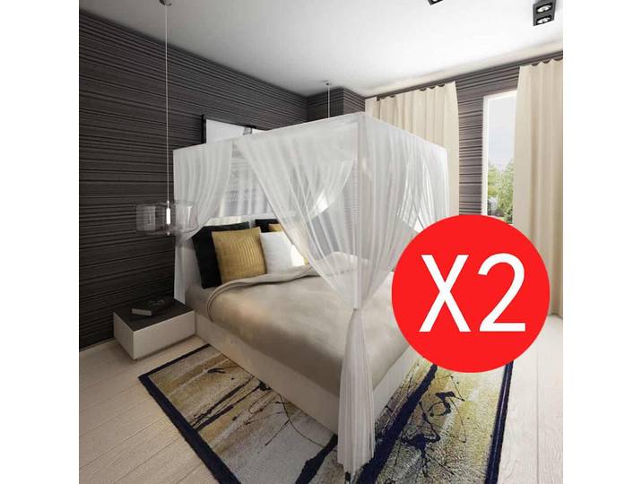 vidaXL Moskitonetz Bett zwei Stück quadratisches Set 3 Öffnungen