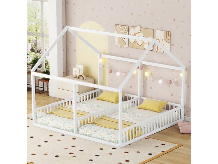 Lits simples 90x200cm lits plats modèles de maison lits 2 en 1 blanc