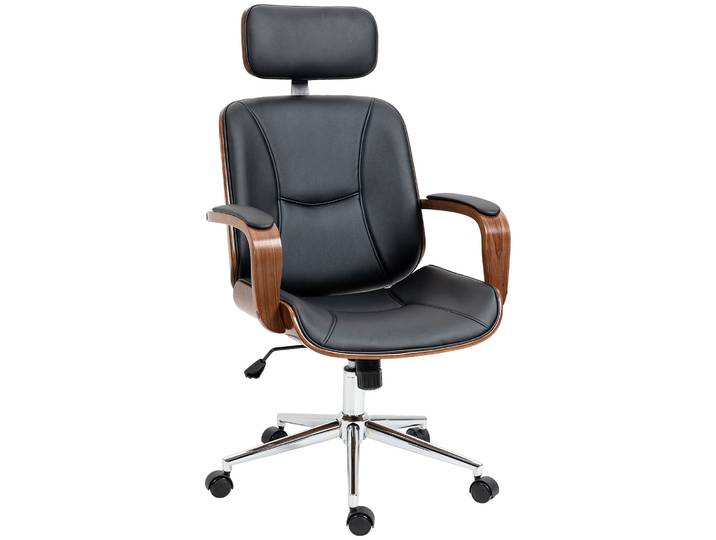 Vinsetto Bureaustoel ergonomische bureaustoel met hoge rugleuning, afneembare hoofdsteun voor thuiswerk Zwart