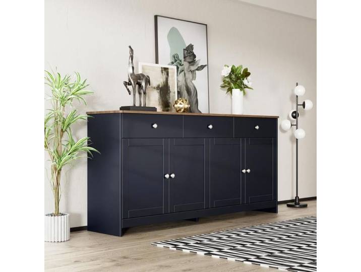 Dressoir Buffet quatre portes trois tiroirs salon salle à manger - SWEIKO - Gris-noir