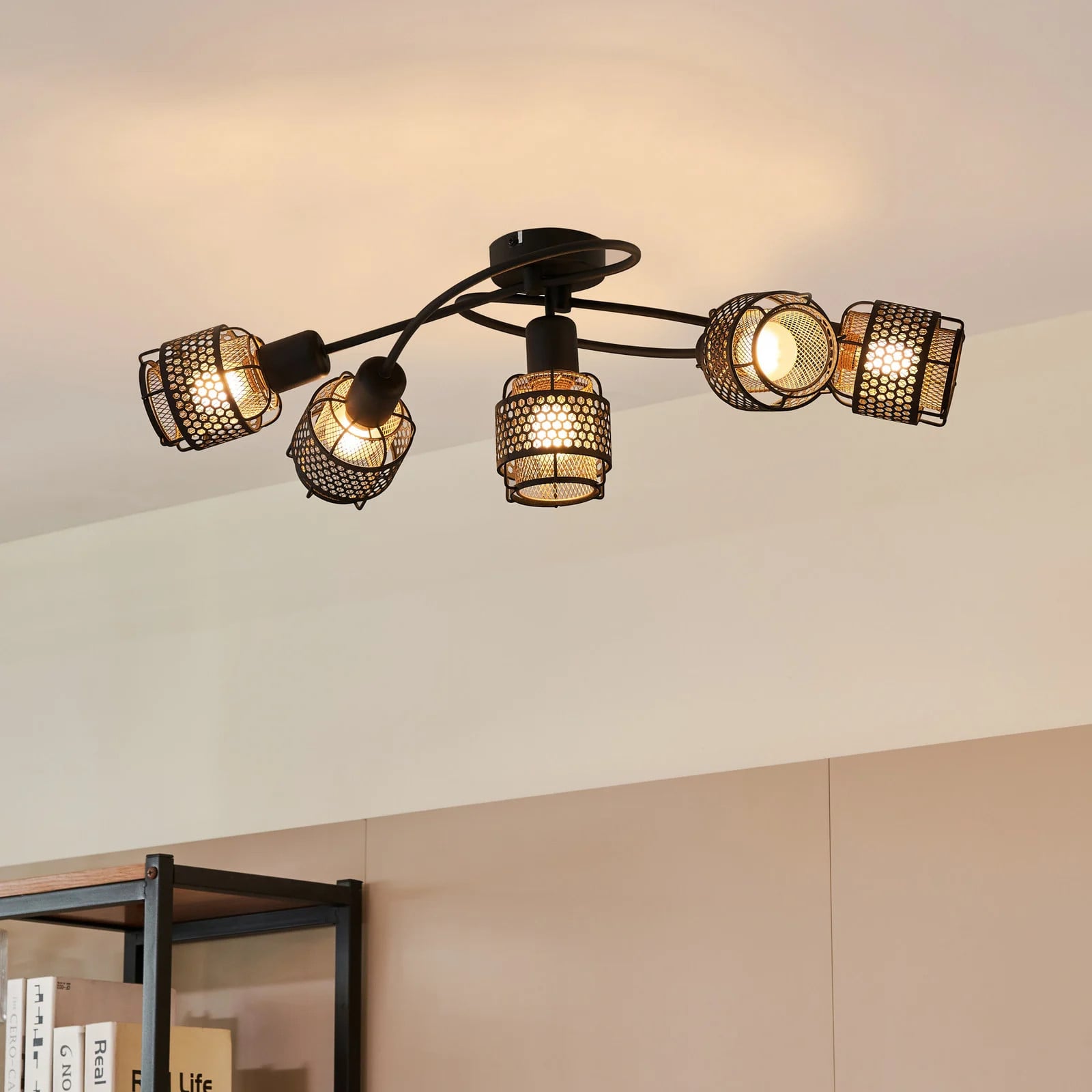 Lindby Eudoria Ronde Plafondlamp - Zwart/Goud - Modern Metaal - Dimbaar