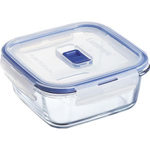 Luminarc Mikrowellengeschirr Pure Box Active transparent, Glas, Dose quadratisch, mit Dampfventil, auslaufsicher, 0,76 Liter