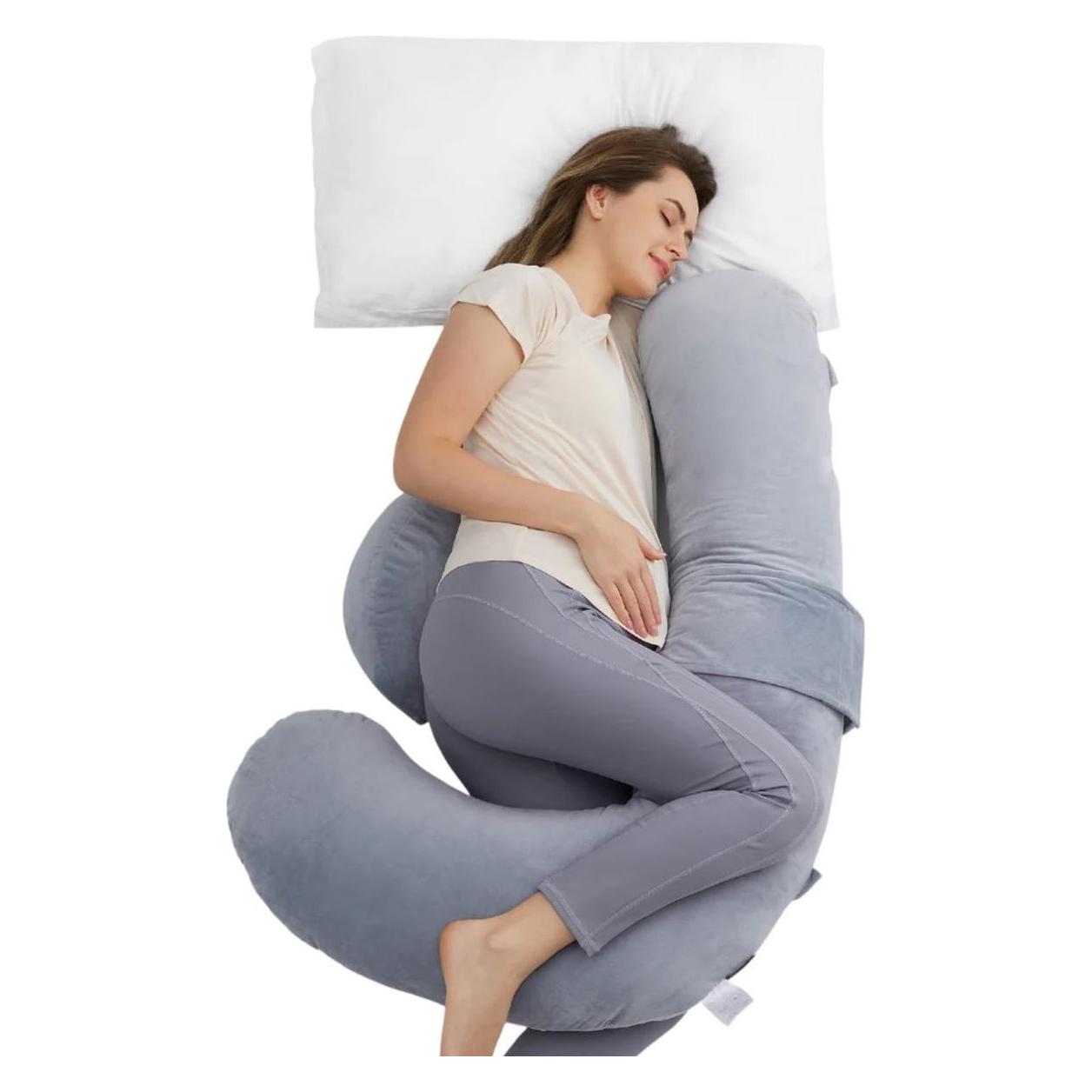 Momcozy F-förmiges Schwangerschaftskissen (148 x 78 cm) (PP007-GR00NB-A)