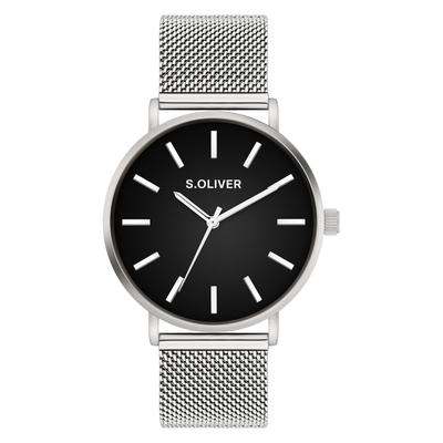 Quarzuhr S.OLIVER "Basic Mesh", schwarz (silberfarben, schwarz), Armbanduhren, Herren, silberfarben, Quarzuhr, Armbanduhr, Herrenuhr, Edelstahlarmband, analog
