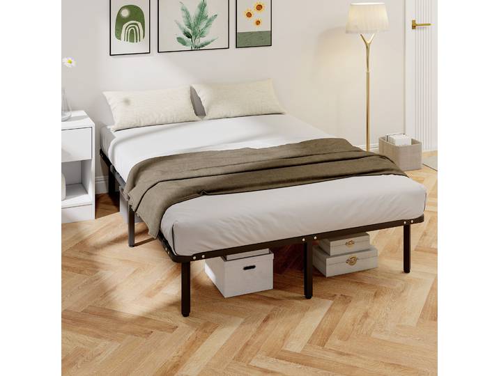 HOMCOM Lit 140x190cm Acier Noir avec Rangement 350kg