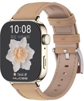 Everyday Crate MIJOBS Huawei Watch Fit 3 Leather Band Genuine Cowhide 20mm Adjustable Replacement Strap apricot Light Gold