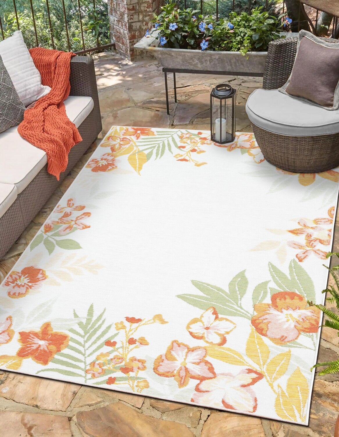 Outdoorteppich "Isla, LAGERRÄUMUNG", bunt (cream,multi,rot), B:200cm H:6mm L:300cm, Polypropylen, MYFLAIR MÖBEL & ACCESSOIRES, Teppiche, Outdoorteppich, Wendeteppich, Blumen, mit Bordüre, Outdoor geeignet, Balkon, Terrasse cream,multi,rot B : 200cm 1 Stk.