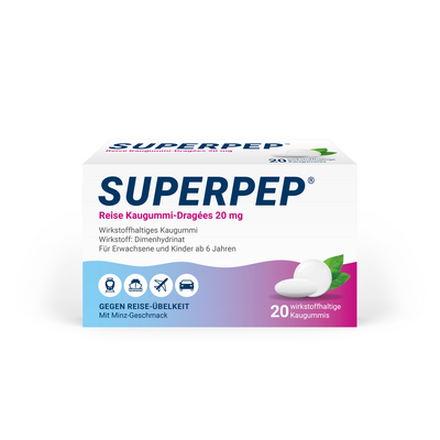 HERMES Arzneimittel GmbH SUPERPEP Reise Kaugummi Dragees 20 mg 20 St 07560067