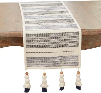 Saro Lifestyle "Wooden Beaded Tassel Stripe Table Runner - 13""x72"""