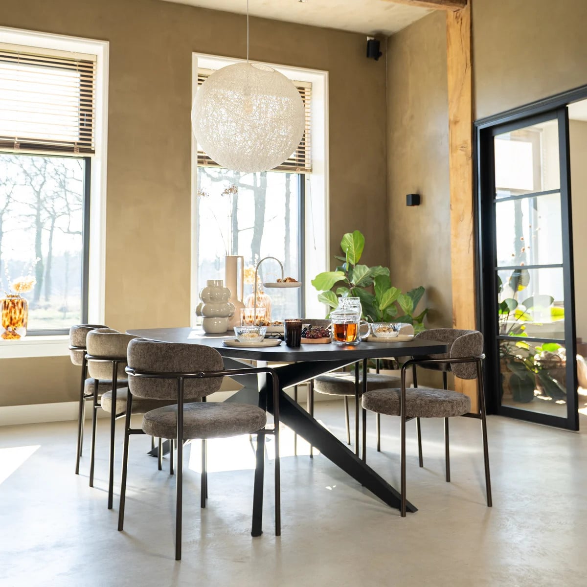 Bronx71 Velvet eetkamerstoel Gio taupe met armleuningen