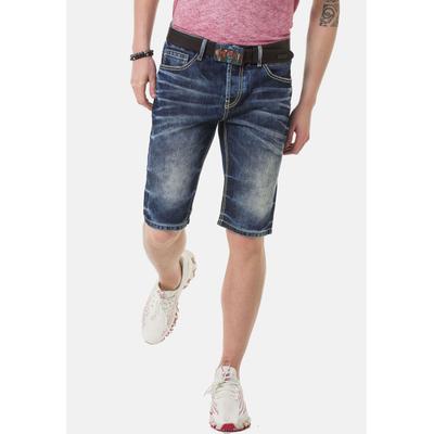 Jeansbermudas CIPO & BAXX "Capri", Herren, Gr. 30, Normalgrößen, blau, 100% Baumwolle, unifarben, regular fit knieumspielend, Jeans, mit stylischen Ziernähte