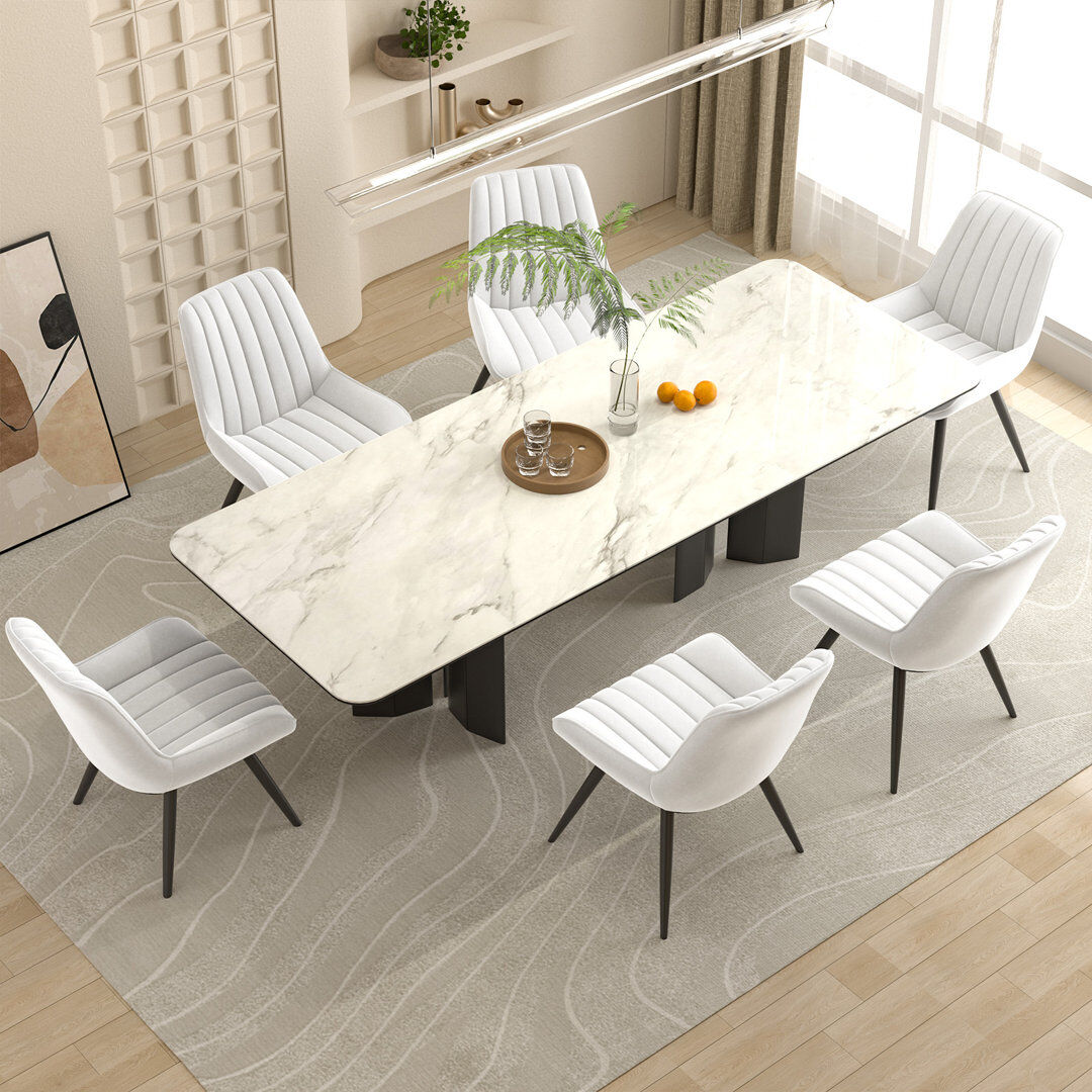 George Oliver Modern Dining Chairs 54.8*46.9*83.2cm Tech Fabric Upholstery with Stylish Design Sofa-Level Cushioning Pet-Friendly Durable Scratch Resistant for Kitc White 83.21cm H X 54.79cm W X 46.89cm D