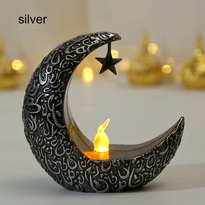 Youfap Market Islamic Ramadan Decoration Star Moon LED Candlestick Lamp For Eid Mubarak And Muslim Home Decor Gifts silver
