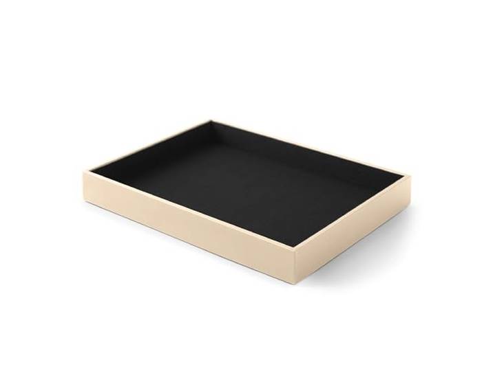 Eglooh - Minerva - Deko Tablett Rechteckig Leder Beige - Tray, Dekotablett, Serviertablett Ideal für Konferenzräume - cm 32 x 24,2 x H.4 - Made in Italy