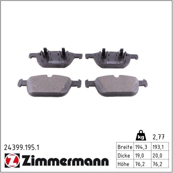 Zimmermann Bremsbelagsatz, Scheibenbremse 243991951 Vorderachse Für Volvo Asia