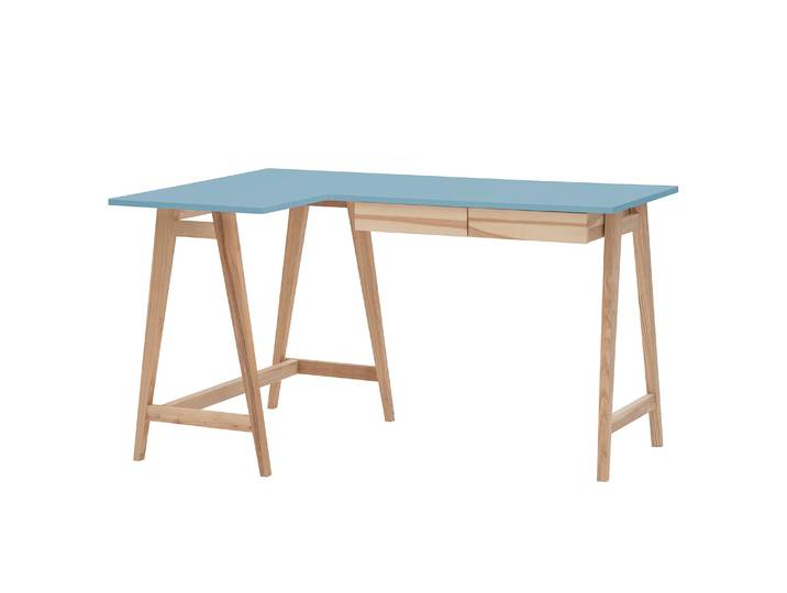 home24 Hoekbureau 135cm lade rechts blauw/lichtblauw