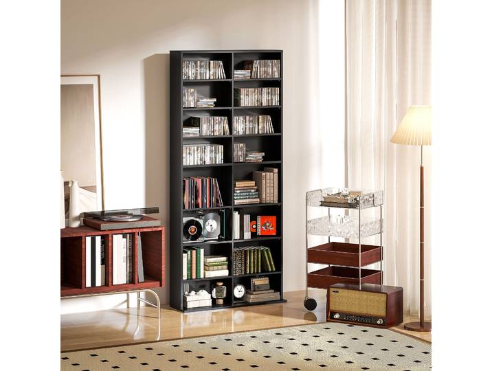 HOMCOM Étagère CD/DVD 14 Niveaux Réglables Noir 78,5x24x175 cm
