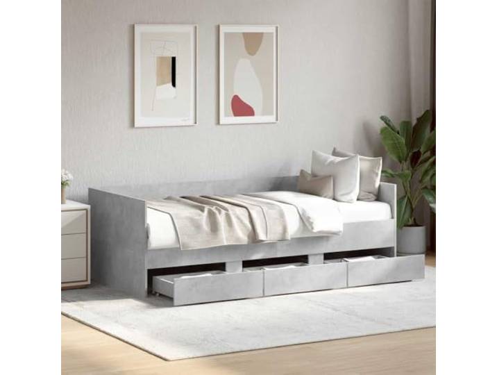 RJPLMFV Tagesbett mit Schubladen, betongrau, 75 x 190 cm Sofa-Bett mit 3 Schubladen, Rahmen aus Holz, Lattenrost inklusive, ohne Matratze