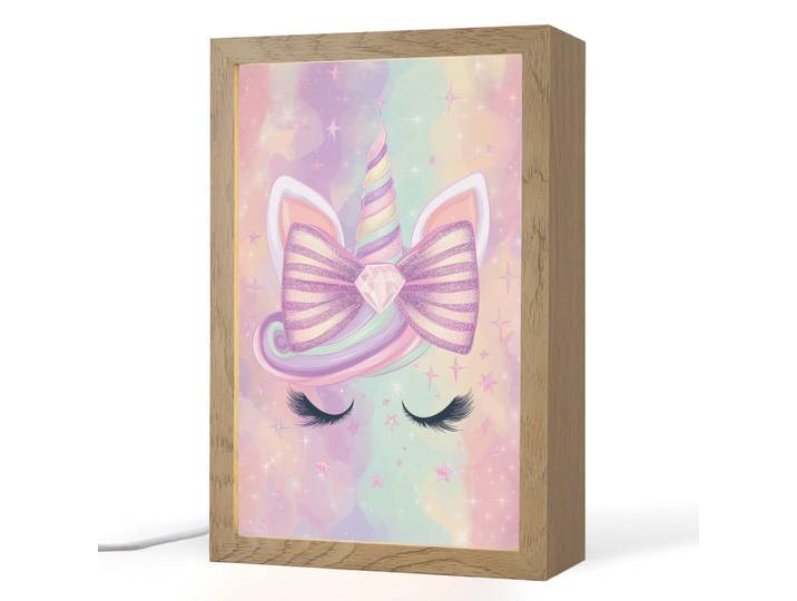 OnlyWow Nachttischlampe - Einhorn - Glitzer - Regenbogen - Pastell - 20x30 cm, Hellrosa, Holzwerkstoff, Rechteckig, LED integriert, 20x30x8 cm, Lampen & Leuchten, Innenbeleuchtung, Nachtlicht