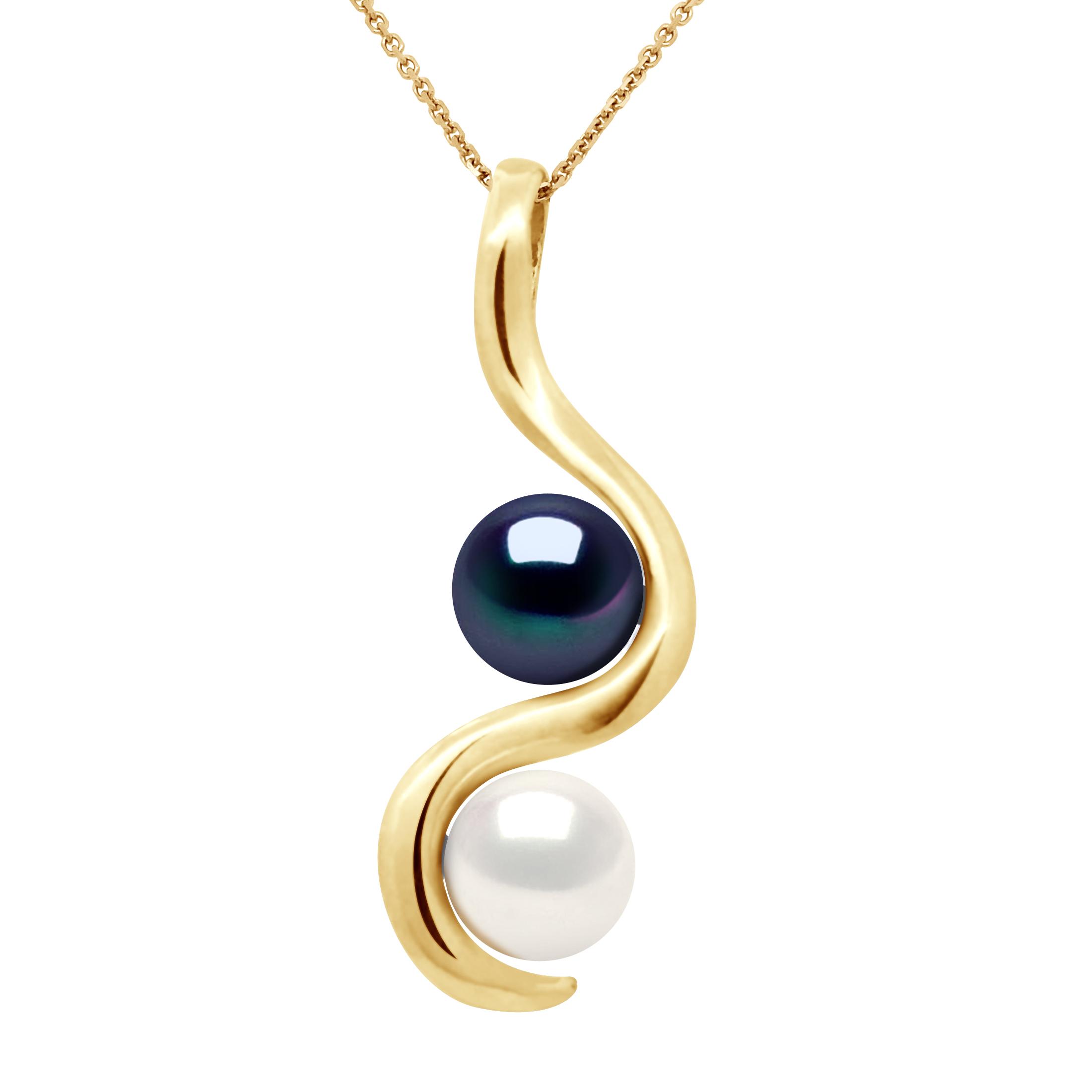 Hanger YOU AND ME 2 gekweekte parels Zoetwater 7-8mm Wit en zwart geel goud