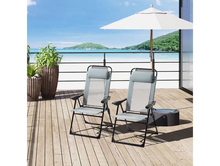 Outsunny Chaises Jardin Pliantes Lot 2 Dossier Réglable 5 Pos