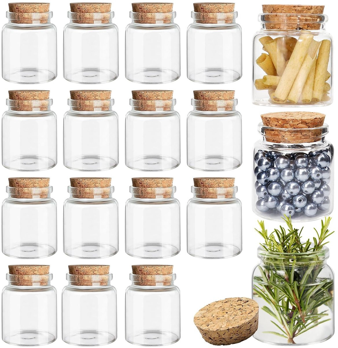 Omgoods 15 stuks kleine glazen flessen met kurk 50ml mini opslag