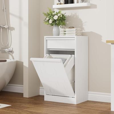 Garvee Laundry Hamper Cabinet with Drawer, Hidden Wood Laundry Hamper with Basket
