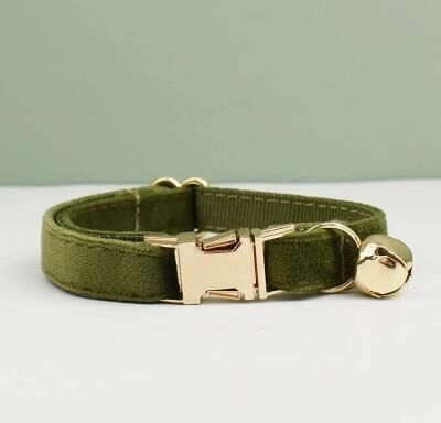 Uplift Essentials Velvet Bowknot Personalized Cat Collar cat Collar Army Green l
