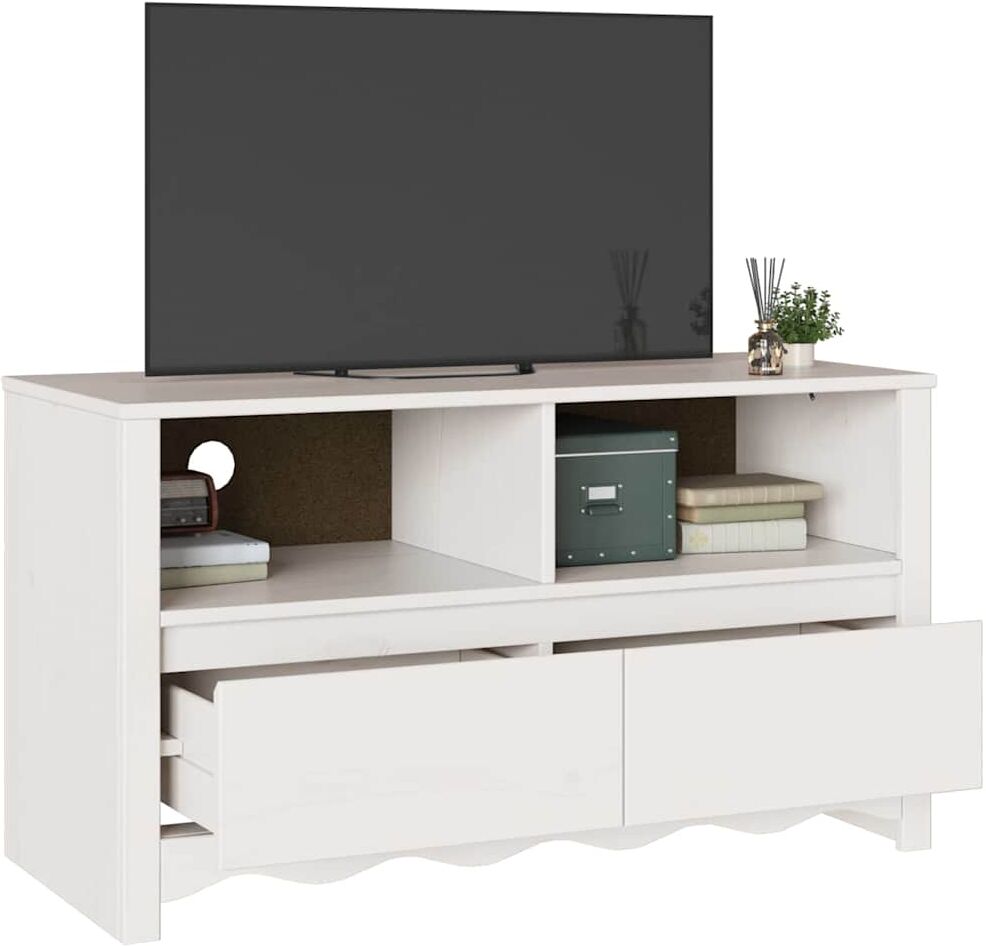 vidaXL Meuble TV Drammen Blanc 99 x 43 x 55 cm Bois de pin massif