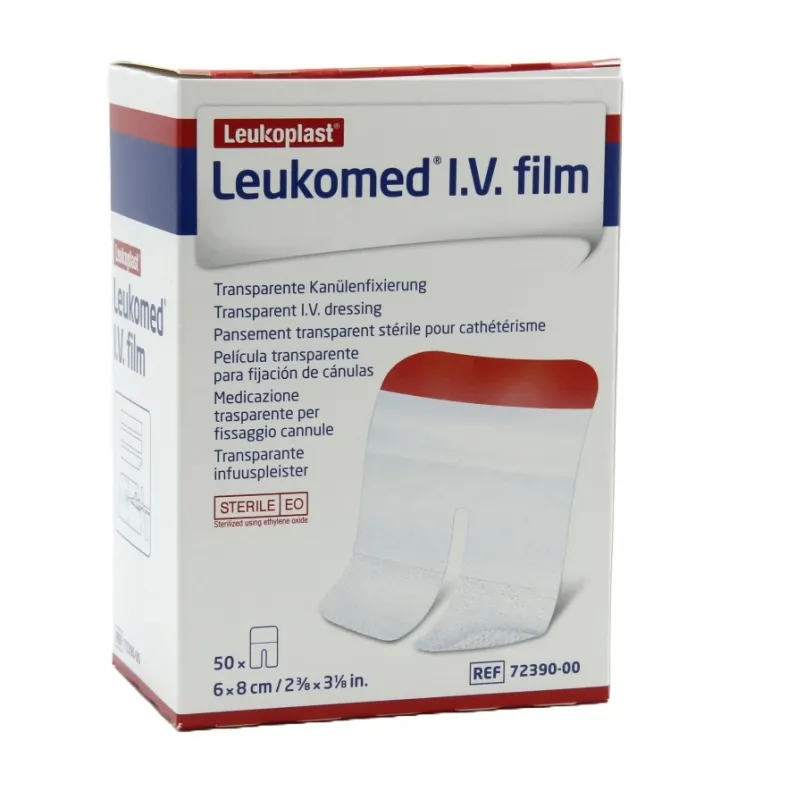 BSN medical - Essity Leukomed I.V. film Braunülenfixierpflaster, 5,8 × 8,0 cm, steril (50 Stück) 72390-00
