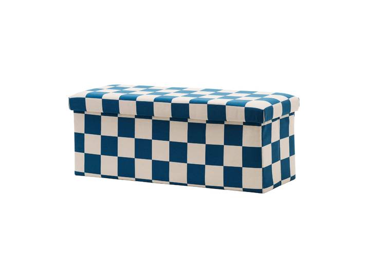 Kid s Concept Pouf avec rangement à carreaux Bleu-vert, 80x30x30 cm'