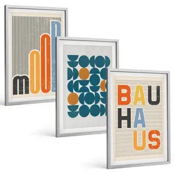 BILDER SET 3er Set - 40x60 cm Silberner Rahmen - Geometrische Muster im Bauhaus-Stil
