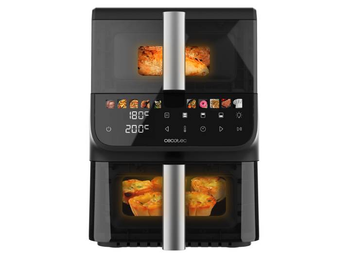 Cecotec Cecofry DuoLevel 10000 DuoSize Window – Friteuse sans huile 2000 W, 10 L, numérique, avec paniers superposés (3,5 L et 6,5 L), 10 préréglages, panneau tactile