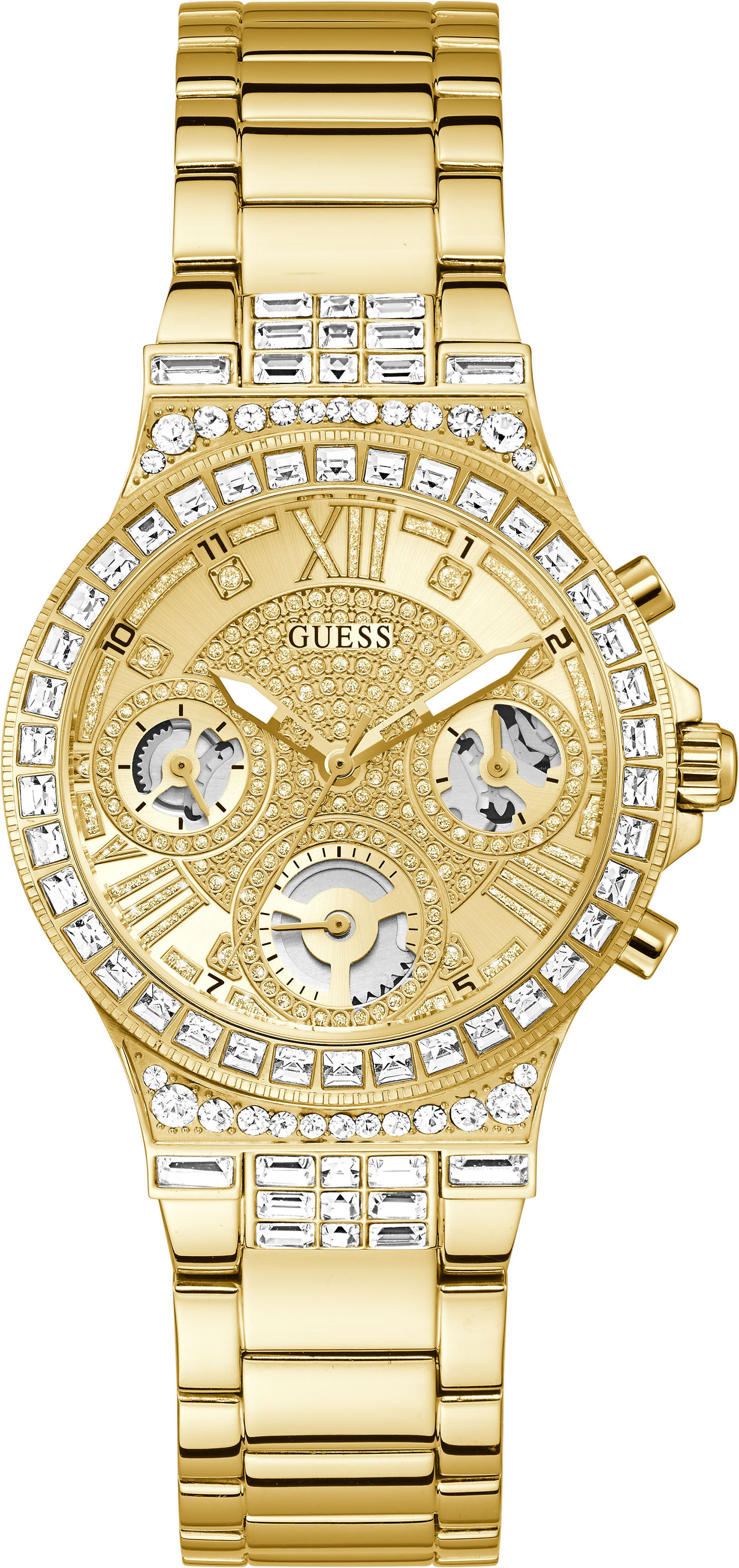 Quarzuhr GUESS "MOONLIGHT", gold (goldfarben), Armbanduhren, Damen, Quarzuhr, Armbanduhr, Damenuhr
