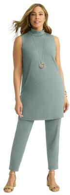 Plus Size Women's 2-Piece Stretch Knit Mockneck Mega Tunic Set by The London Collection in Grey Spruce (Size 2X)