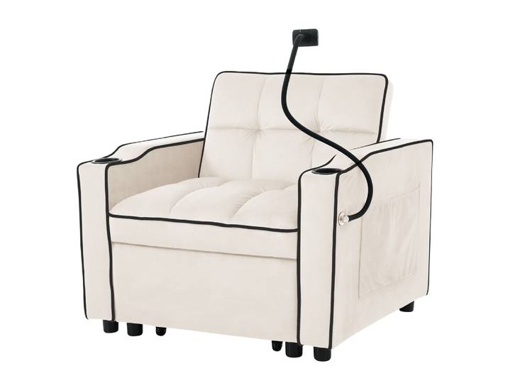 Fauteuil relax manuel convertible 3-en-1 beige velours