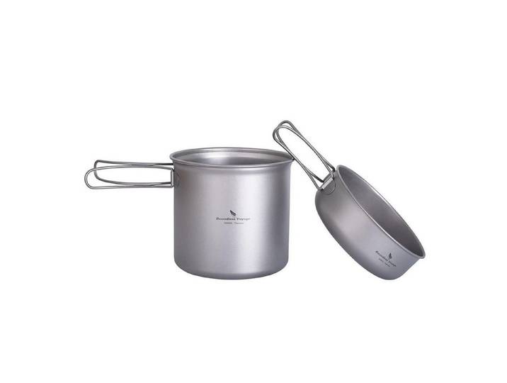 LuxusKollektion Campinglöffel Camping Kochgeschirr Set Titan 1100ml/400ml