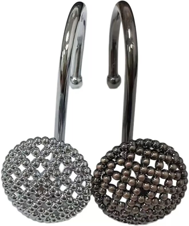 INF Removable Shower Curtain Hooks (12 Pack) - Zinc Alloy Hollow Mesh Ball Design, Multi-Color Options Schwarz