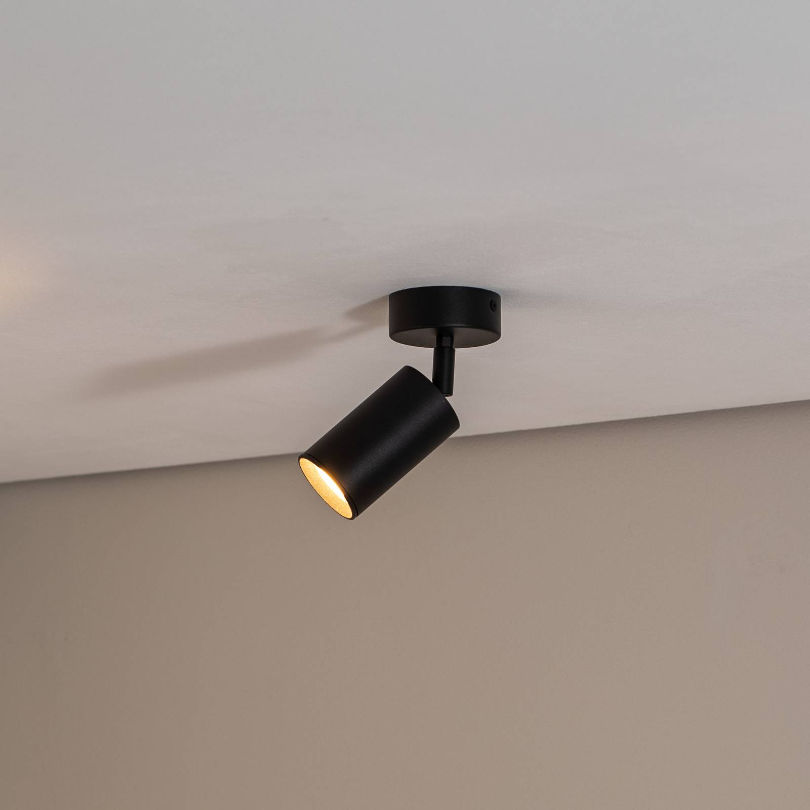 Deckenstrahler Sado schwarz Stahl, justierbar 1-flammig rund Argon, dimmbar, schwarz, für Wohn- / Esszimmer, Metall, Modern, Strahler