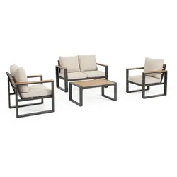Garten-Set Leandro Aluminium, modern und wetterfest, 4er Gruppe, anthrazit beige, inkl. Kissen