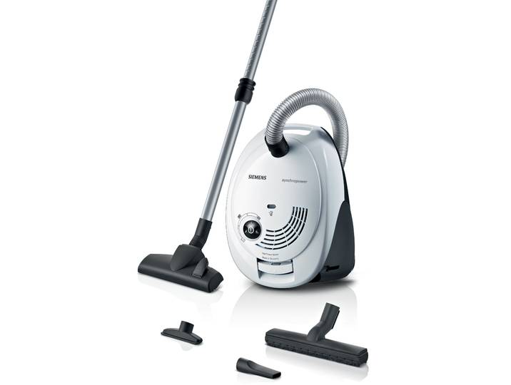 SIEMENS Bodenstaubsauger VS06WH1T, Made in Germany, Hygiene-Filter, kompakt, leicht , weiß, B:28,7cm H:25,5cm T:40cm, Bodenstaubsauger, hohe Saugkraft, spezielle Hartbodendüse, integriertes Zubehör, weiß, Bodenstaubsauger