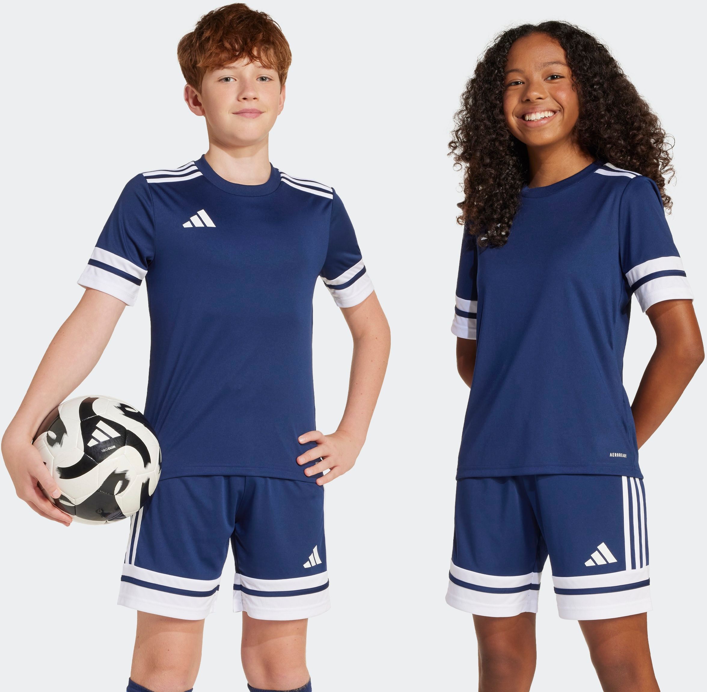 Fussballtrikot ADIDAS PERFORMANCE "SQUADRA 25 KIDS TRIKOT", Mädchen, Gr. 140, blau (team navy blau 2, weiß), Obermaterial: 100% Polyester, Rundhals, Trikots Fussballtrikot, für Kinder, mit AEROREADY-Technologie, aus Polyester, Kurzarmdesign team navy blau
