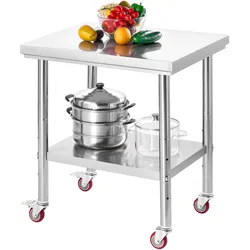 VEVOR Edelstahltisch Arbeitstisch Küchentisch (76 x 60 cm) zur Lebensmittelzubereitung mit Rädern, Zubereitungstisch mit verstellbaren Unterregal für Großküchen Restaurants Hotels Garagen Outdoor