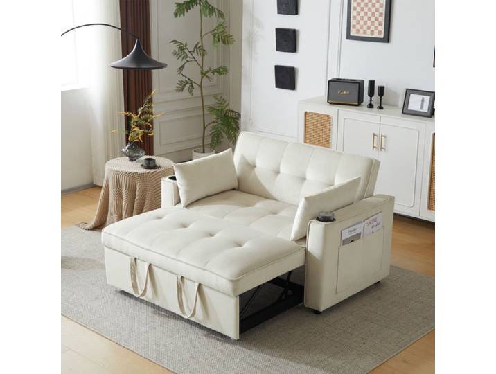 Canapé-lit 3-en-1 avec porte-gobelets beige FloraGrace