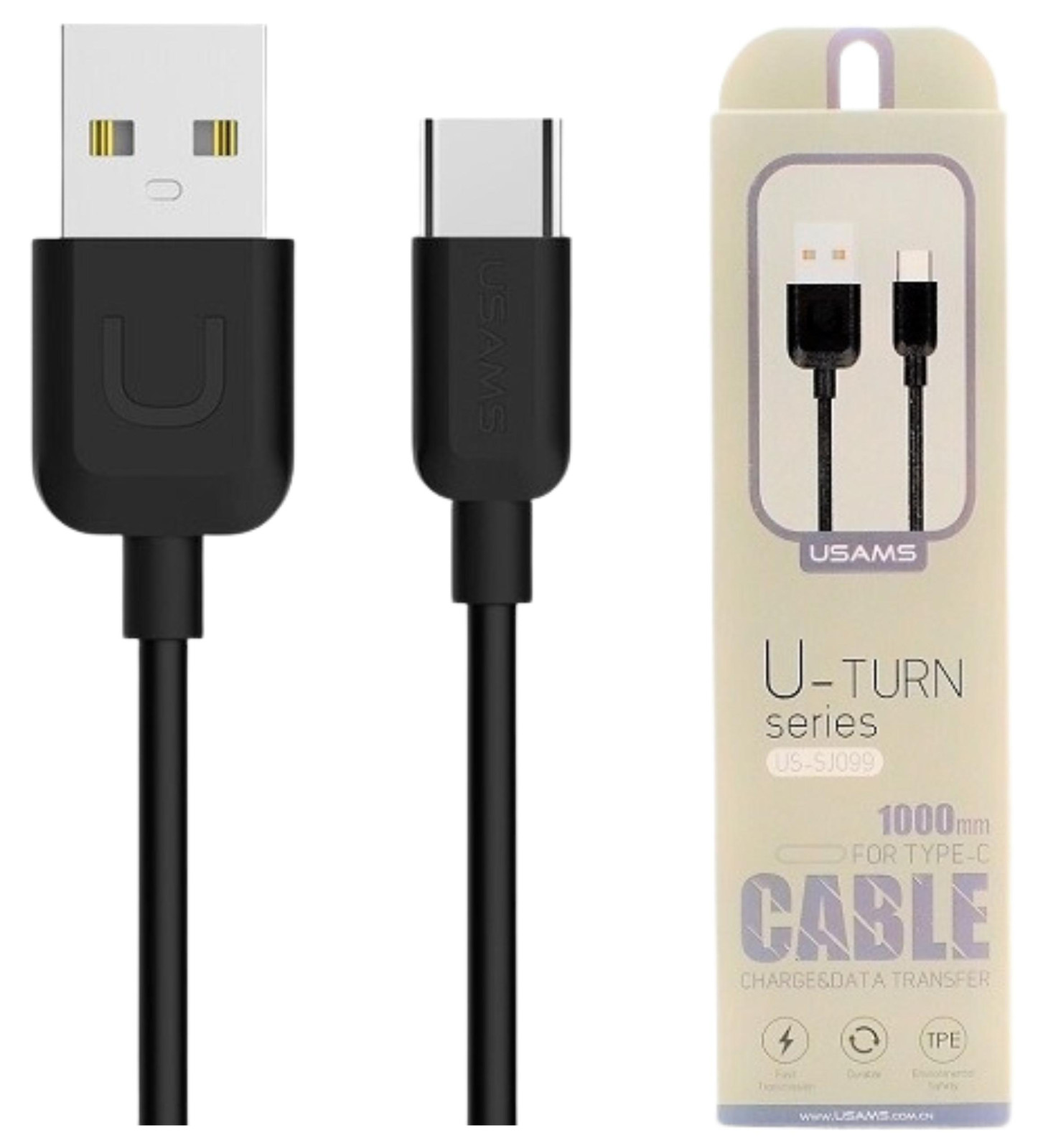 Usams U-Turn USB-C kabel, 1 meter, zwart, 2A, TCUSBXD01 (US-SJ099)