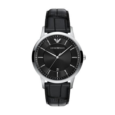 Quarzuhr EMPORIO ARMANI, schwarz, Armbanduhren, Herren, Quarzuhr, Armbanduhr, Lederarmband, analog, Tag