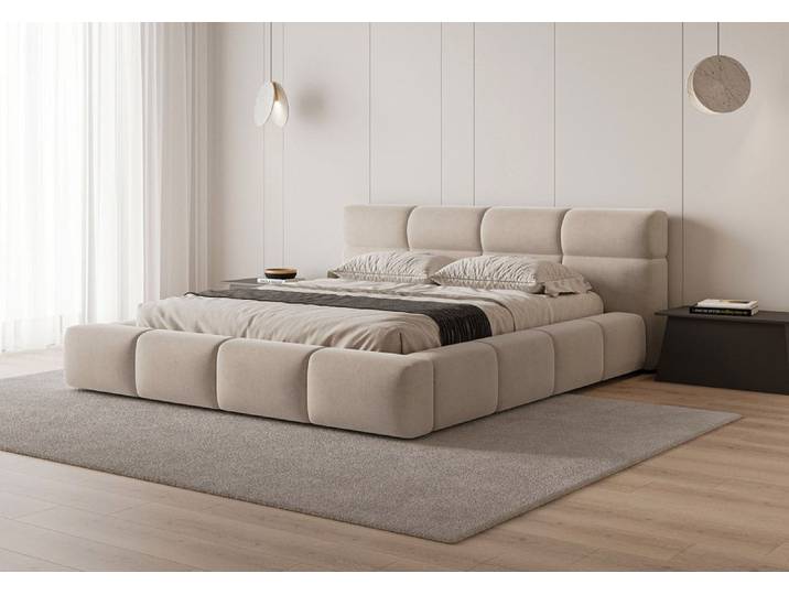 Designer Polsterbett Lora Samt mit Stauraum - 160x200 - Grau - Luxusbetten24