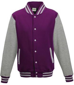 Just Hoods By AWDis JHA043 Adult Letterman Jacket in Purple/Heather Grey size Medium   Cotton/Polyester Blend