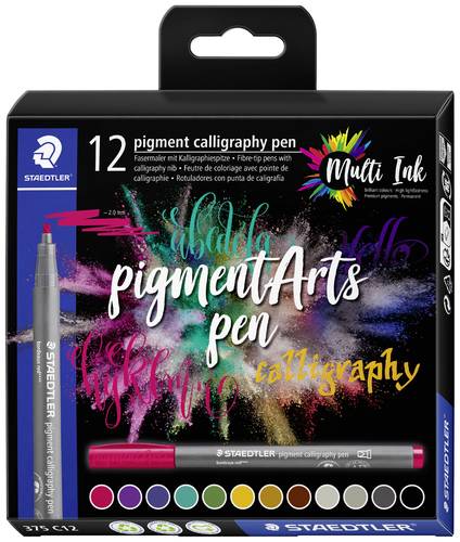 Staedtler Fasermaler pigment calligraphy pen 375 C12 farbig sortiert 2mm 12St.